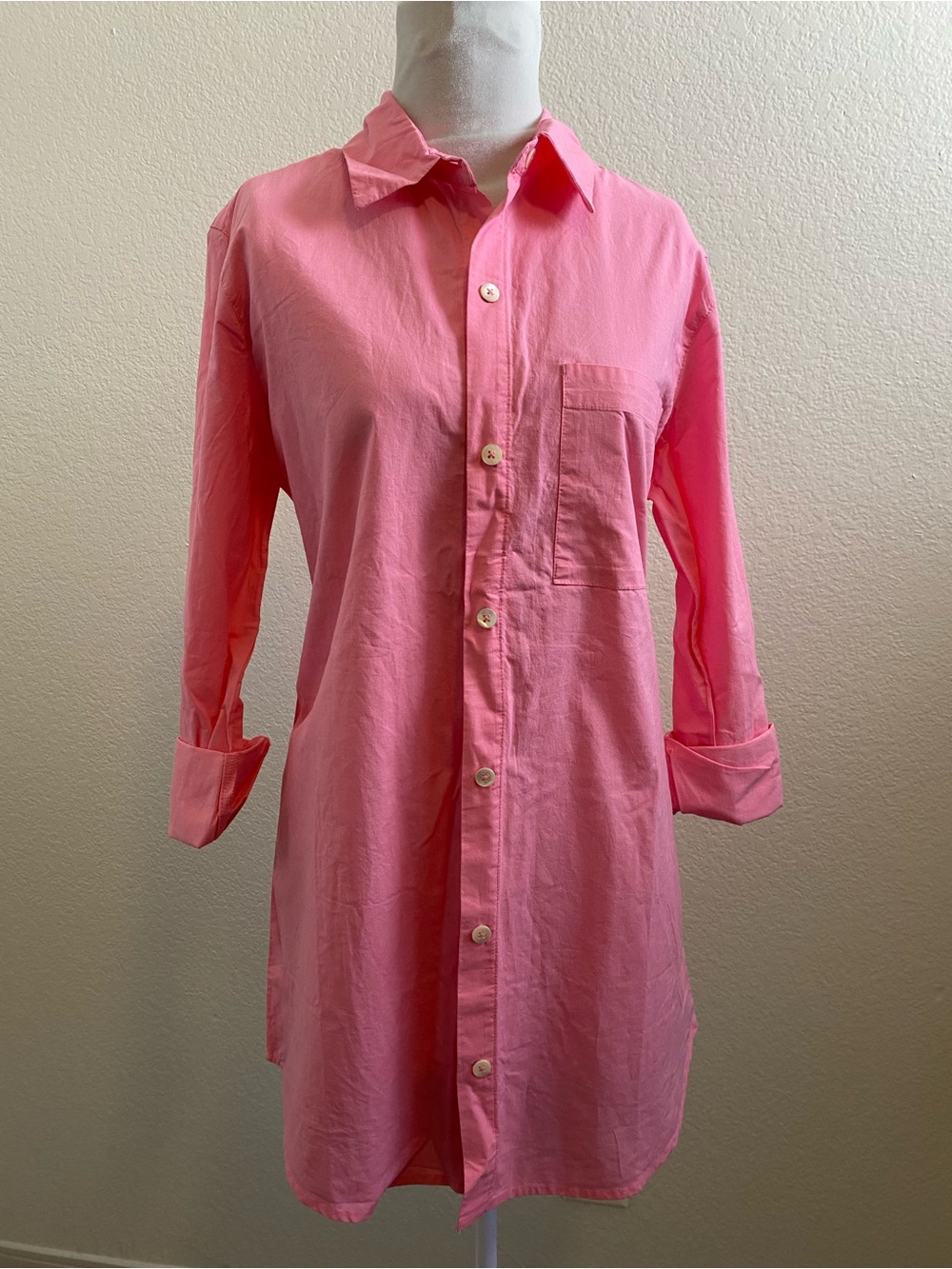 L*Space Bright Pink 100% Cotton Button-Up Shirt Dress Small Skipper Top in Guava